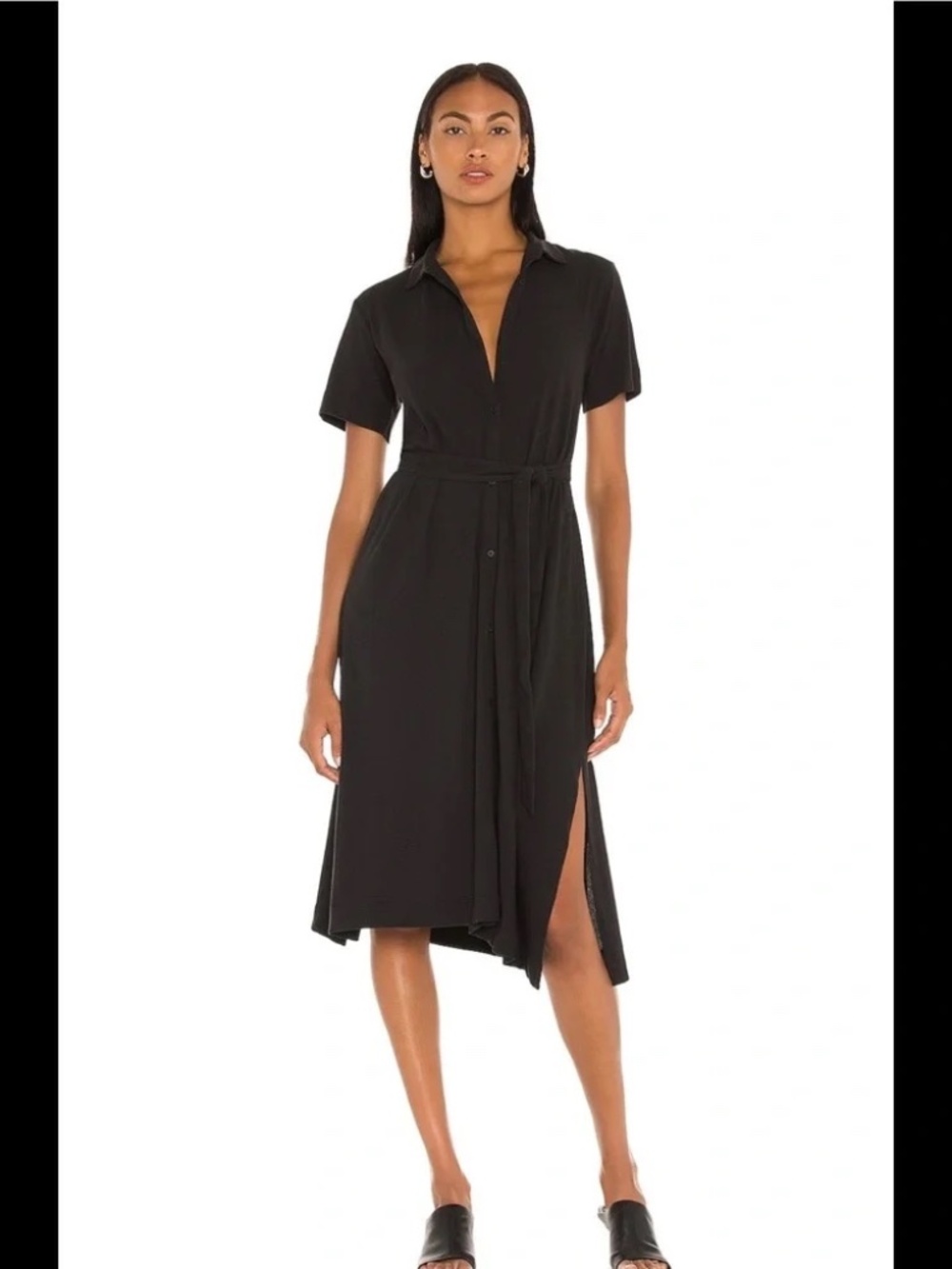 ATM Anthony Thomas Melillo Black Short Sleeve Cotton Button Down Shirt Dress